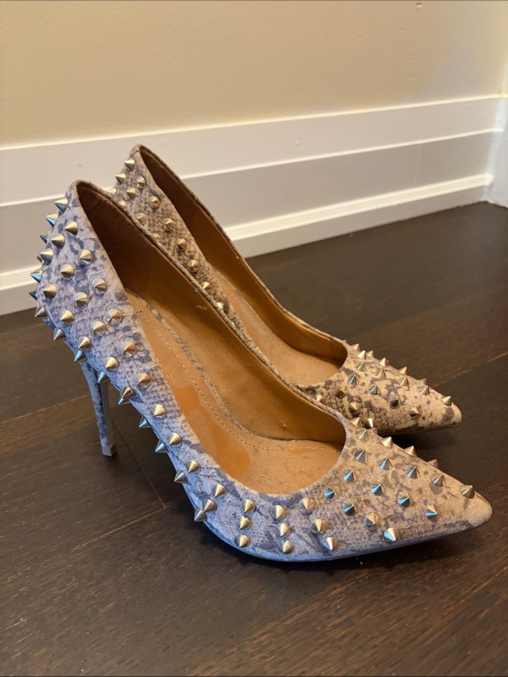 BCBGeneration Taupe Studded Pointed-Toe Stiletto Heels